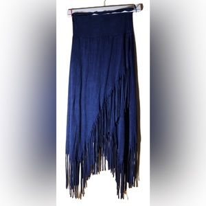 Rhonda Stark Women's Navy Asymmetrical Fringe Knit Skirt